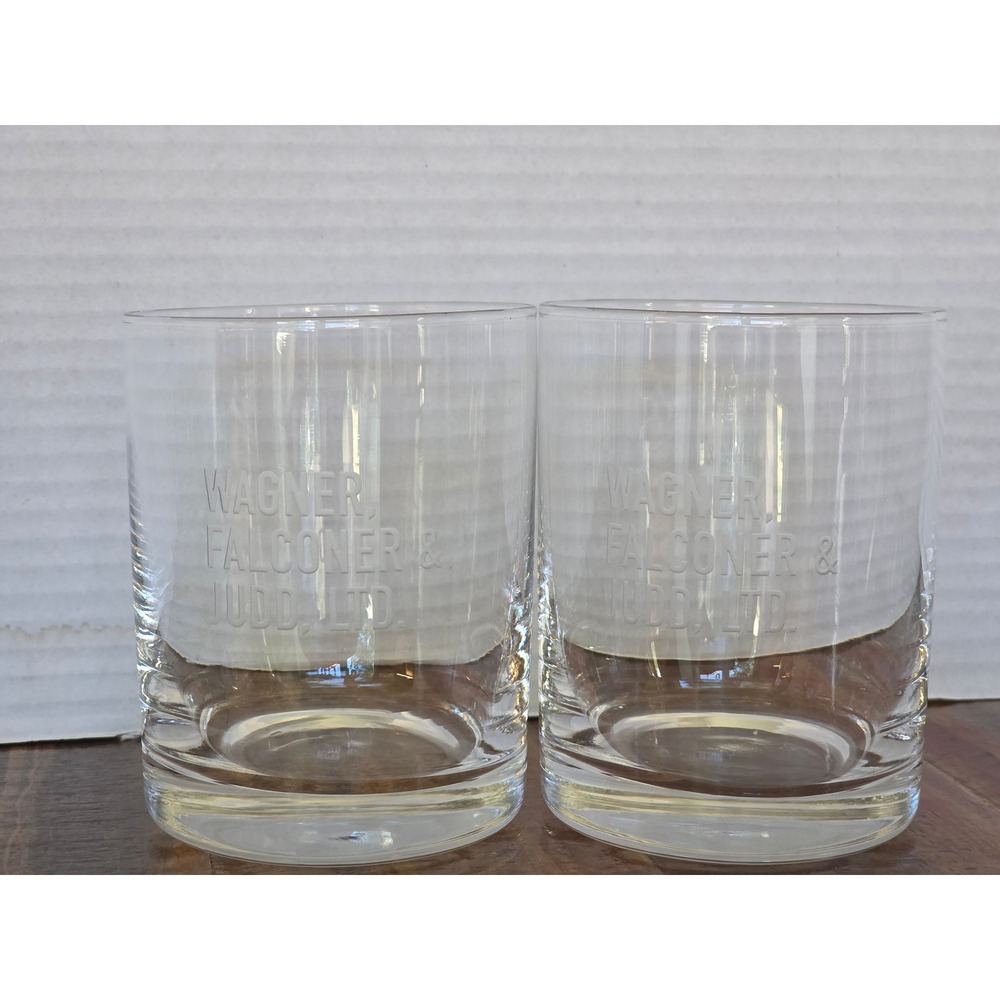 Wagner Falconer & Judd Ltd Etched Rocks Glasses‎ Set of 2 Clear Ribbed Lowball
